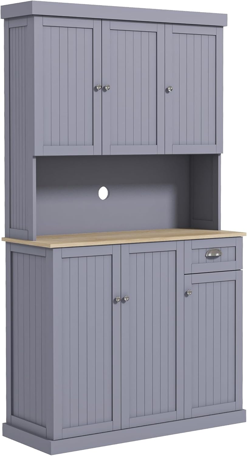 71" Black Modern Farmhouse Kitchen Pantry Storage Cabinet with Hutch