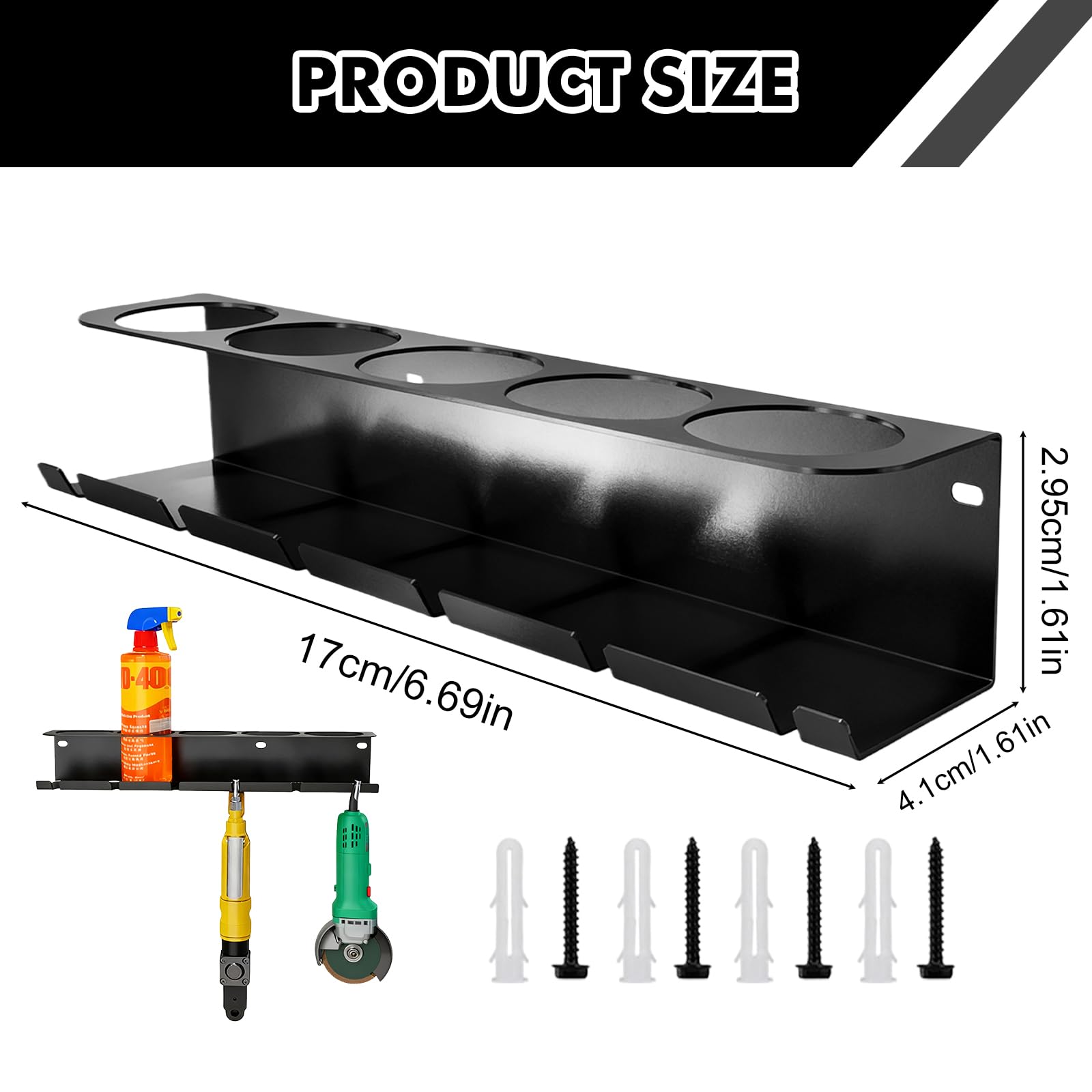 Soporte para botellas de spray: soporte para latas de aerosol con 5 agujeros y 6 ranuras, estante para botellas de spray con tubo expansor y tornillos, estante de pared, soporte para latas