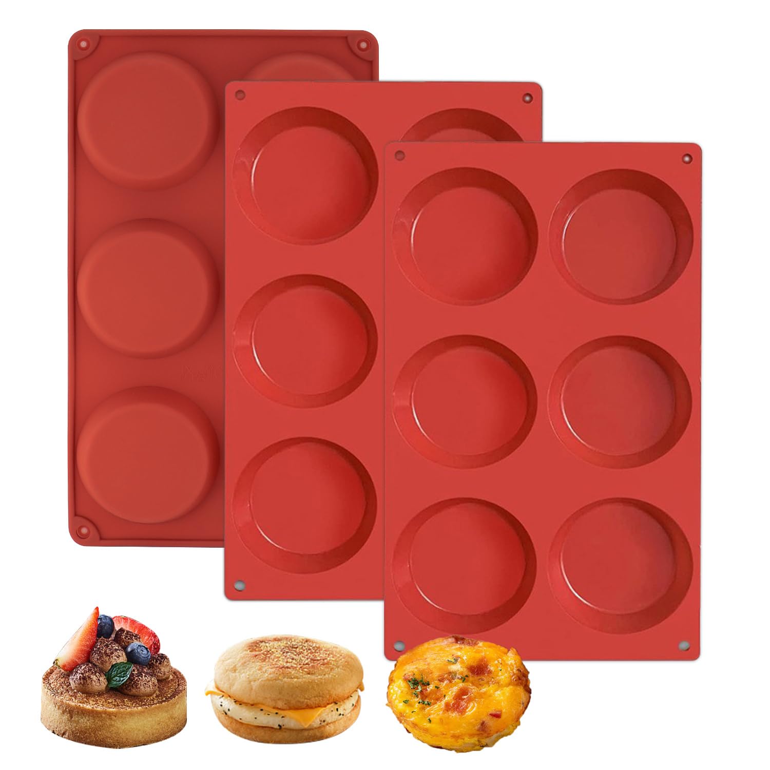 KANIXUM 3-Pack Silicone Egg Molds - 3x0.7 Inch Round English Muffin & Breakfast Sandwich Maker, Reusable Non-Stick Baking Pan for Egg Patties, Whoopie Pies, Oven Safe