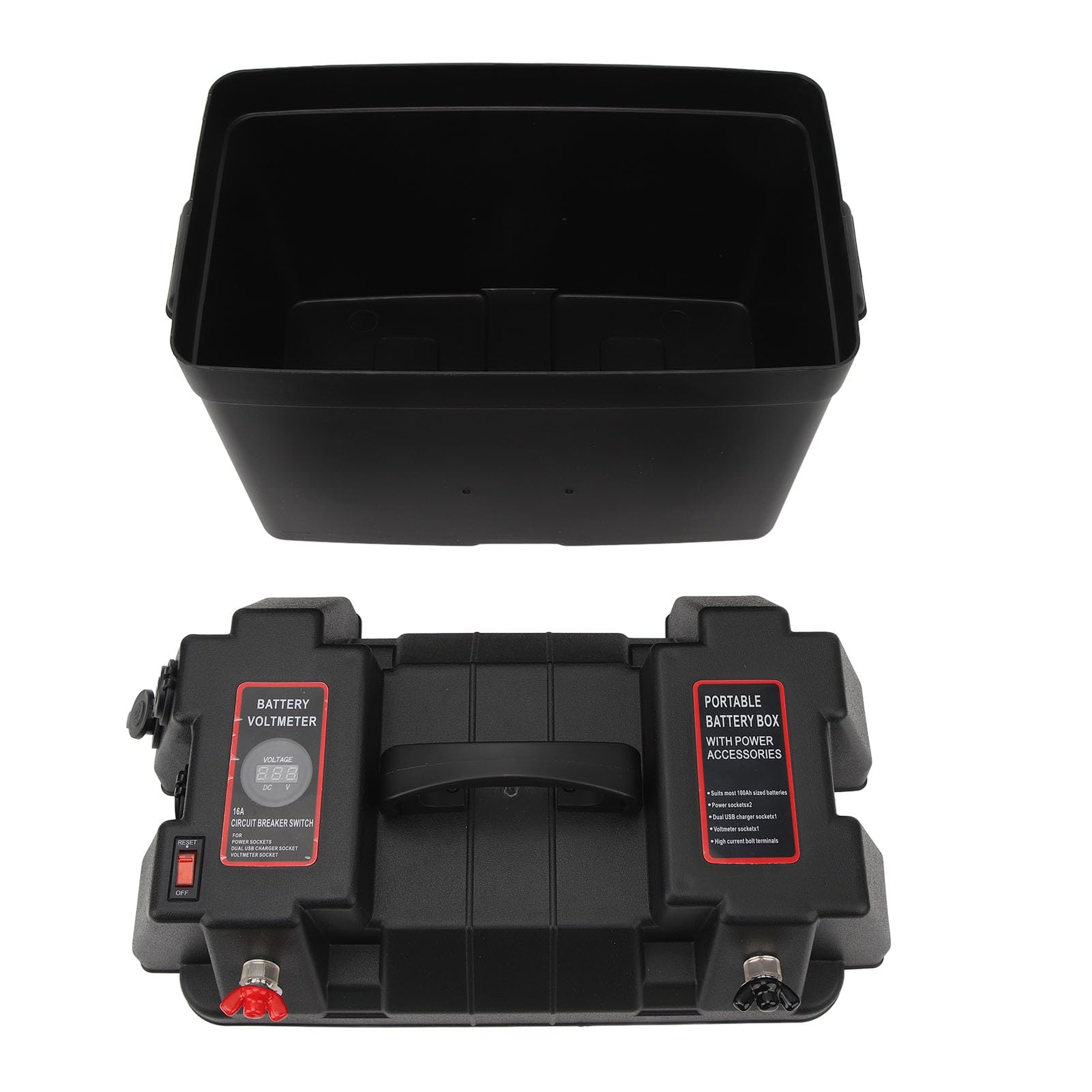 aqxreight Silnik do Trolingu Pojemnik na Akumulator 12 V Centrum Zasilania Morskiego do łodzi RV Van SUV ATV Ciężarówka Kempingowa Samochód Obudowa ABS z Gniazdami USB, Miernikiem Napięcia i