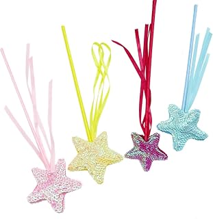 Varinha mágica – 4 palitos mágicos estrela 35 cm com fitas macias, varinha mágica portátil para meninas, fantasia dramatização, cosplay e festa aniversário Youyan