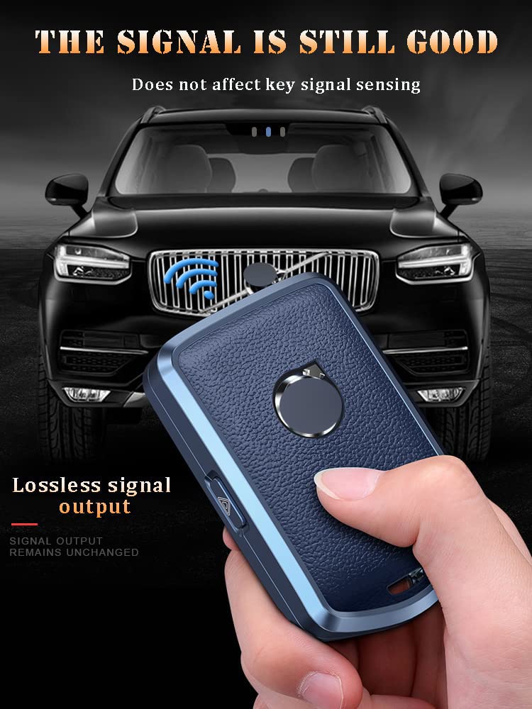 ontto Car Key Case Fits Volvo XC40 XC60 XC70 XC90 S60 S80 S90 C30 C40 V70 V90 T5 T6 Remote Control Cover Key Chain Metal Leather Protective Case Key Box Blue - Image 3