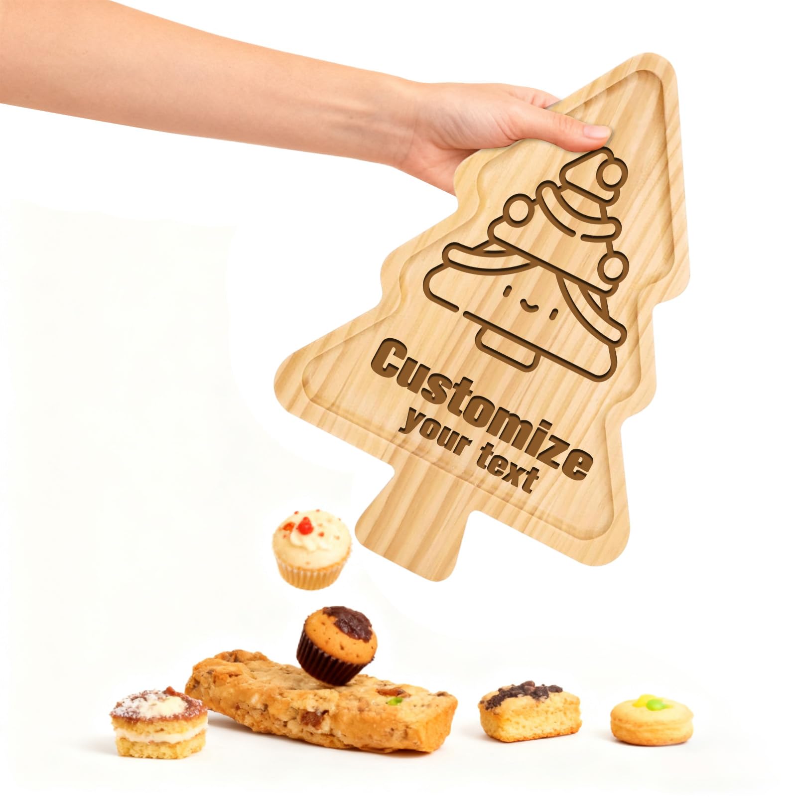 Personalized Christmas Wooden Tray, Decorative Candle Tray With Customized Text And Pattern, For Cheese, Snacks, Fruit Platter, Christmas Dishes (Christmas tree shape)