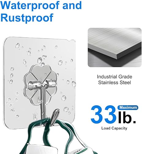 Miniatura 5 de Paquete de 12 ganchos autoadhesivos resistentes  transparentes, impermeables, ganchos de pared adhesivos para llaves, baño, ducha, exterior, cocina,