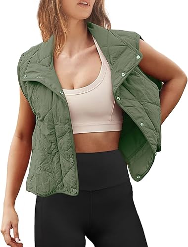 Flygo Chaleco acolchado para mujer, con cuello alto, ligero, con botones, acolchado, con bolsillos