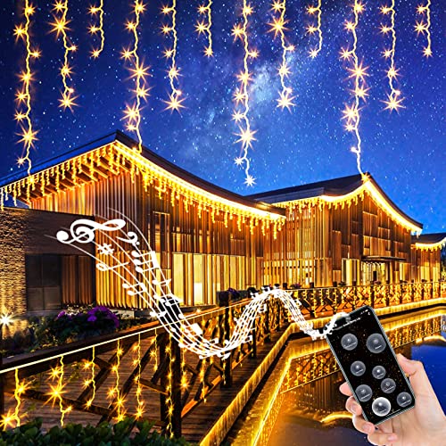 Tiang Christmas Icicle Lights Outdoor Waterproof - 46Ft 360 Led App Control Music Sync Warm White Icicle Light With 60 Drops, Christmas Decorations For House Roof Eaves Yard Wedding Party #TOP5