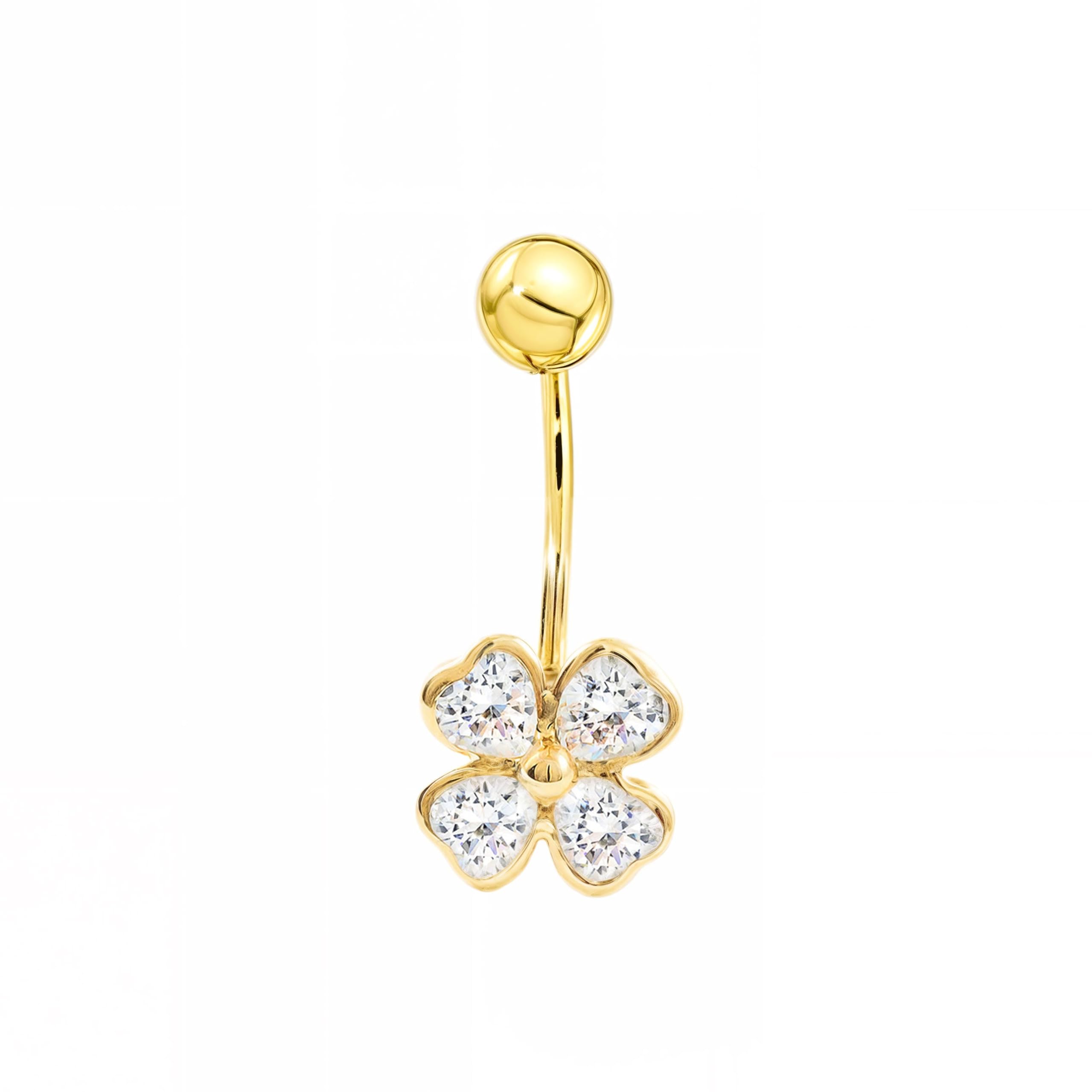 Monde Petit Piercing für Nabel Klee mit Zirkonen - Gelbgold 18 Karat (750) - Geschenkbox - Garantiezertifikat