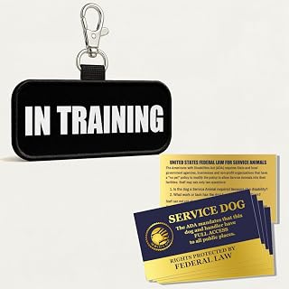 Service Dog in Training Clip-On ID Hanging Patch Tag – Clips to Service Dog Vest, Harness, Collar, Leash, or Carrier – Includes 5 Federal Law Handout Cards