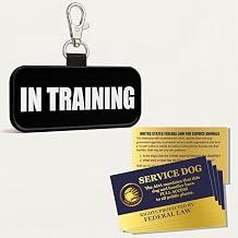 Service Dog in Training Clip-On ID Hanging Patch Tag – Clips to Service Dog Vest, Harness, Collar, Leash, or Carrier – Includes 5 Federal Law Handout Cards