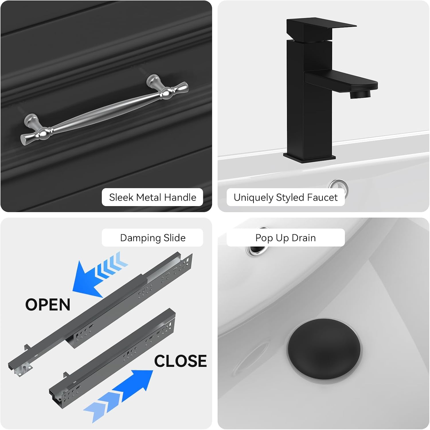 YOURLITE 30" Floating Bathroom Vanity with Sink Combo, Painted Surface Wall Mounted Bathroom Vanity Cabinet, Soft Closing System, 2 Large Drawers, Ceramic Sink, Faucet, Drain, Black