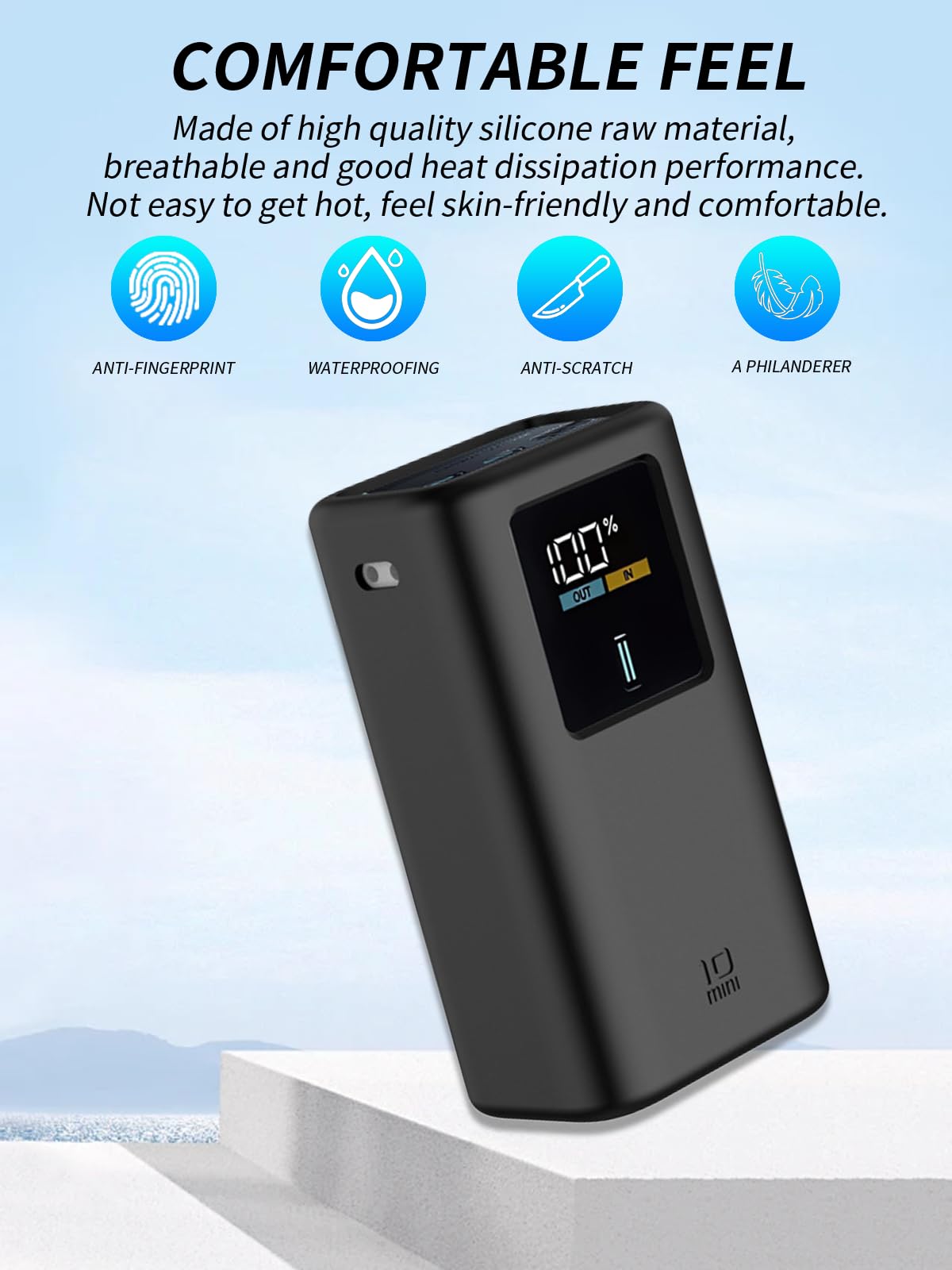 Etui do CUKTECH 10 Mini Power Bank 10000 mAh 55 W, yystao etui ochronne – przyjazne etui silikonowe – nadaje się do wielokrotnego prania, odporne na zarysowania, kapanie, czarne