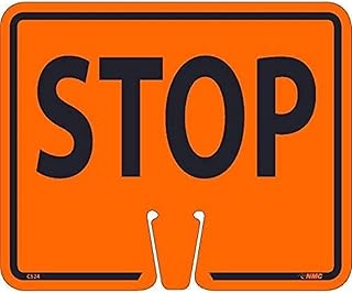 NMC CS24 Stop Safety Cone Sign - 12.63 in. x 10.38 in., Rigid Plastic Pedestrian Safety Sign, Black Text on Orange
