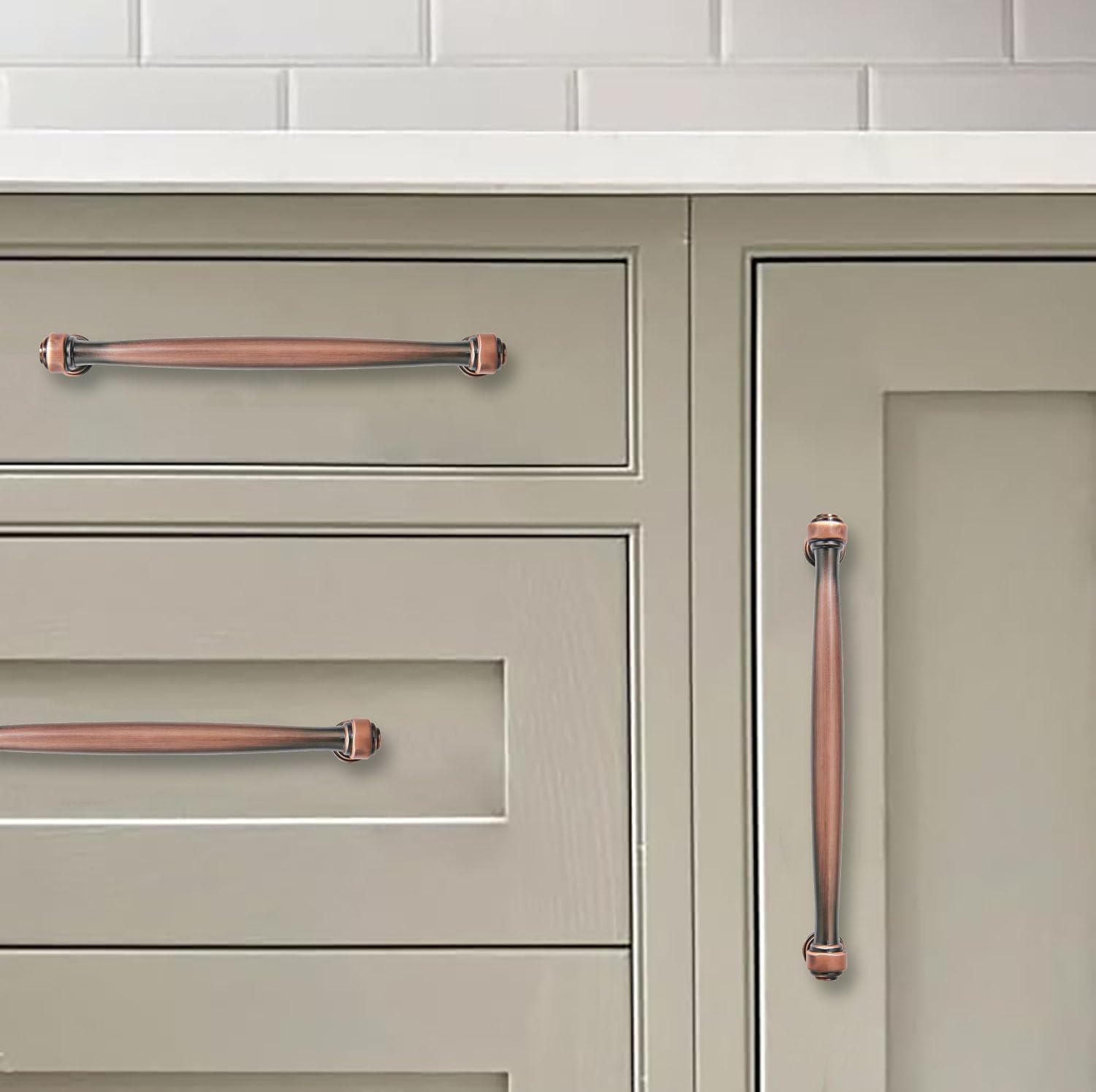 KHTUMEWARE-LJW212 Brushed Antique Copper Cabinet Pulls CTC 3 in (76 mm) 10-Pack in Brushed Antique Copper — KHTUMEWARE