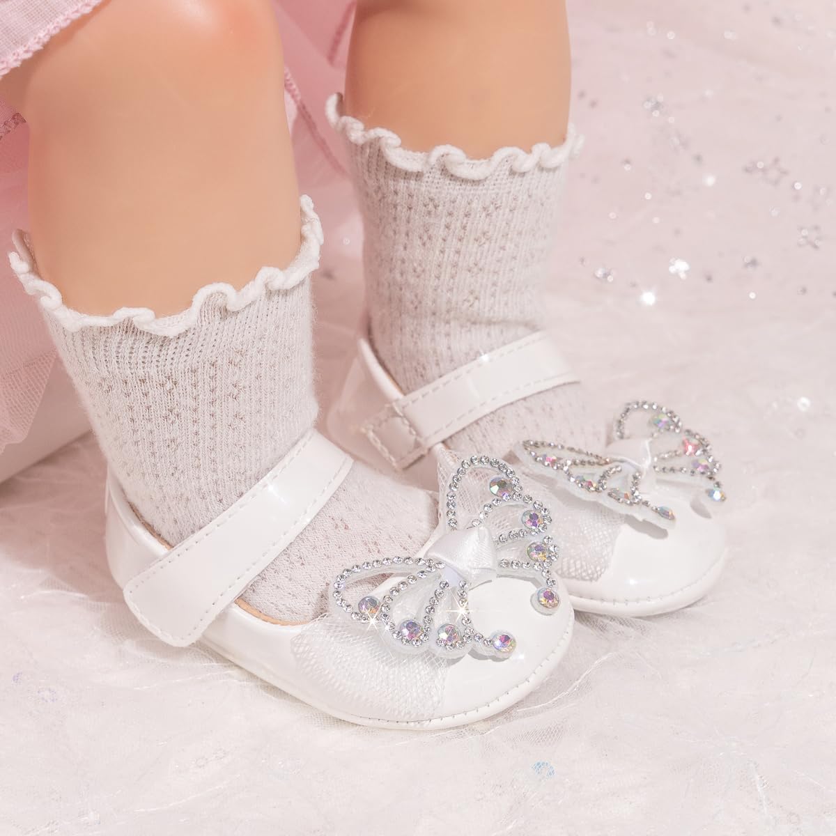 Sawimlgy Baby Girls Mary Jane Sequins Crown Flats PU Leather Wedding Party Princess Ballet Shoe Infant Rubber Sole Prewalker Toddler First Crib Shoes - Image 2
