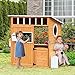 Outsunny Spielhaus Kinderspielhaus aus Holz mit Tür Fenster Briefkasten Blumentopfrack Gartenhaus für Jungen und Mädchen 3-8 Jahre Kinderspielzeug für Outdoor & Indoor Natur