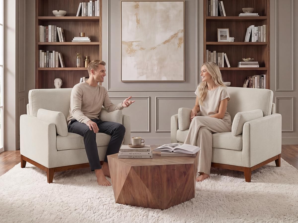 37.4" Large Accent Chairs Set of 2, Comfy Reading Chair, Chenille Beige