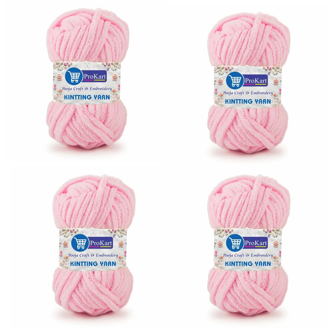 ProKart Premium Blankie Wool, Plush & Cuddly, Chenille Yarn Supersoft Hand Knitting Wool Ball | Blanket Thick/Mottu Yarn Ball Suitable for Hand Knitting and Crocheting (Baby Pink, 100gms x 4 Pack)