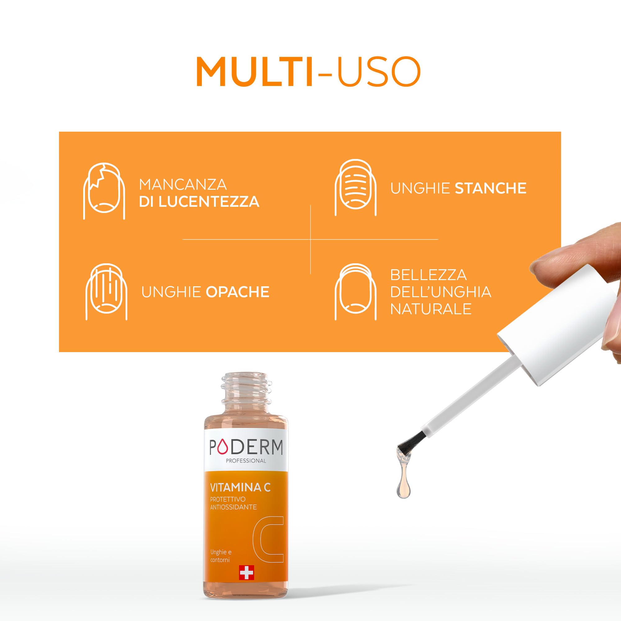 PODERM 5 in 1 Siero Booster Unghie – Vitamina C | Trattamento Illuminante e Antiossidante per Unghie Opache – 6 ML | Nutre e Rinforza L'unghia | 100% naturale – Sviluppato da un Podologo in Svizzera