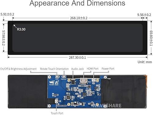 Miniatura 6 de LCD HDMI de 11,9 pulgadas, pantalla táctil capacitiva, 320 × 1480, HDMI, IPS, cubierta de vidrio endurecido, compatible con todas las versiones de