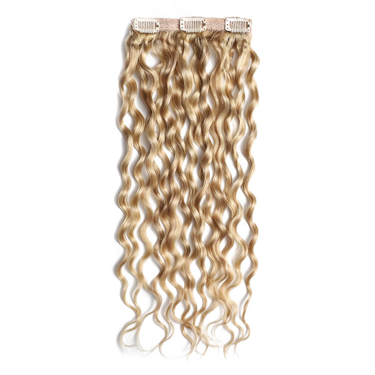 9A Echthaar Extensions Clip In Haarverlängerung Großes Lockiges, 100% Virgin Remy Human Hair Blond Highlights P27/613# 16inch/40cm