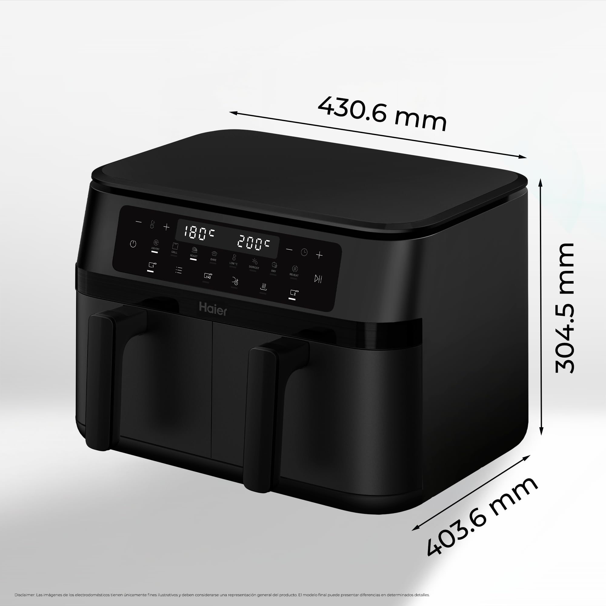 Haier Frytkownica na gorące powietrze, 2 komory, 11 l, Airfryer, 8 w 1: smażenie, grillowanie, pieczenie, suszenie, podgrzewanie, rozmrażanie, powolne gotowanie, funkcja synchronizacji, powłoka