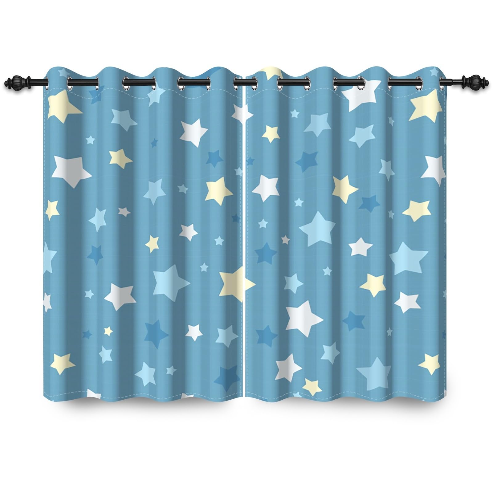 107x160cm Rideau à œillets Ciel de Dessin animé Ciel Bleu Étoiles colorées Chambre de bébé Occultant Œillets Rideaux de fenêtre pour Chambre d'enfant Salon Salle à Manger,2 Panneau