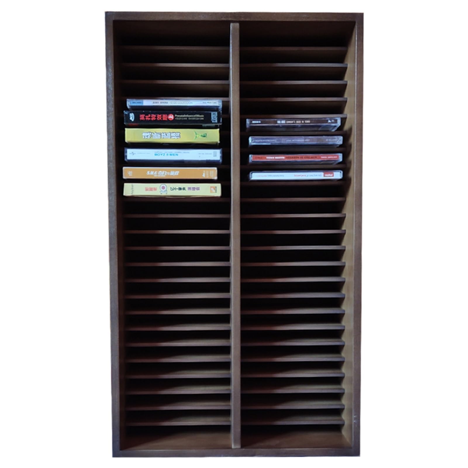Duża pojemność 50 przegródek na płyty CD z litego drewna, stojak do przechowywania płyt DVD, etui na klejnoty, kompaktowa półka na nośniki, 34 x 15,3 x 59 cm
