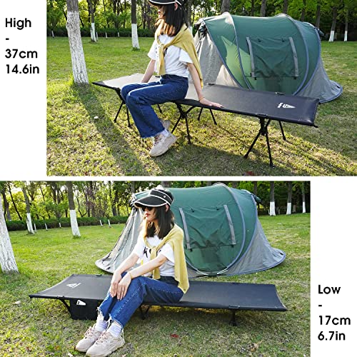 CAMPNACHT-Ultralight-Camping-Cot-with-Leg-Extenders-Aluminum-Lightweight-Folding-Cot-for-Adults-Portable-Backpacking-Compact-Tent-Cot-for-Outdoor-Hiking-1-Pack-Cot-with-2-Use-Modes-Black