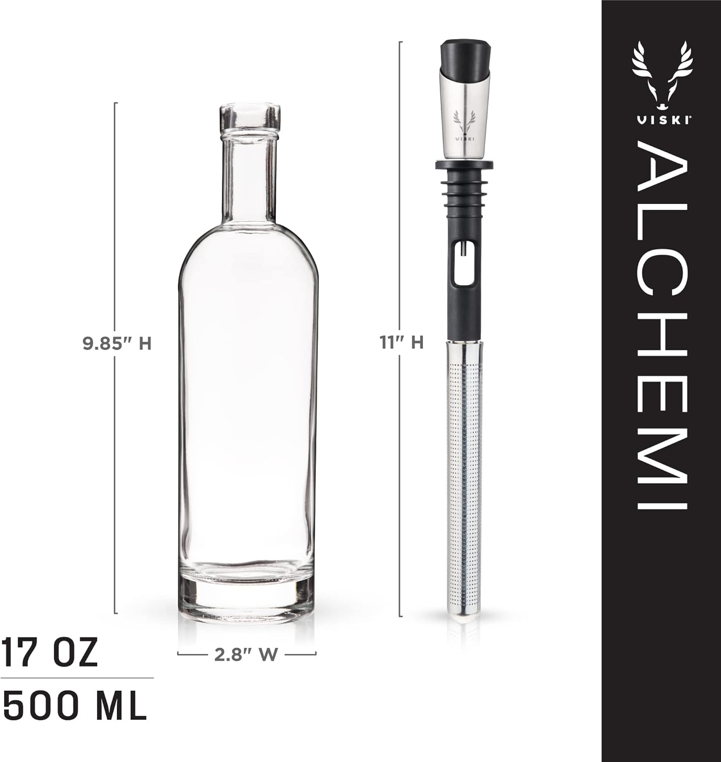 Viski Alchemi Spirit Infusion Kit, Infuse Liquor, Gin, Vodka, Whiskey, Rum, Tequila with Stainless Steel Infuser, Customize Craft Cocktails, Home Bartending, Bar Cart Accessories, Bar Gifts