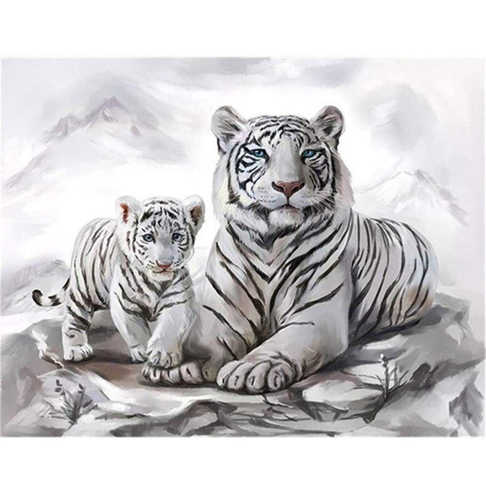 Broderie diamant tigre 5D DIY grand format 50x70cm avec strass ronds multicolores