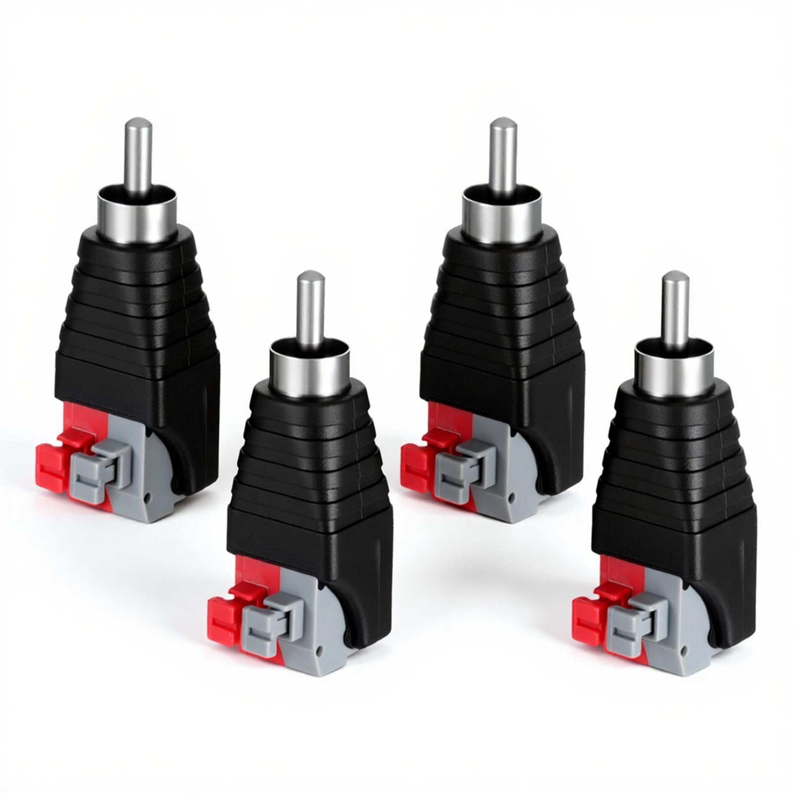 4 Pcs RCA Cable Audio Adapter RCA to Speaker Wires Adapter Speaker Wire Cable to Audio Male Plug Jack Non-Soldering RCAJacks RCAMaleSpring Press Type Terminal Speakers Wires Cables Converter