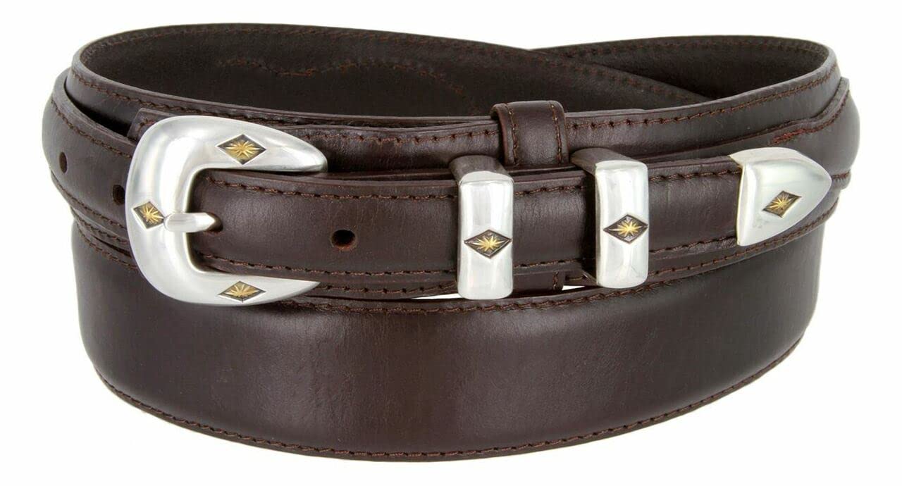 Silver Mirror Buckle Oil Tanned Genuine Leather Western Ranger Belt 1-3/8"(35mm) Taper to 3/4"(19mm) Wide-Multiple choices