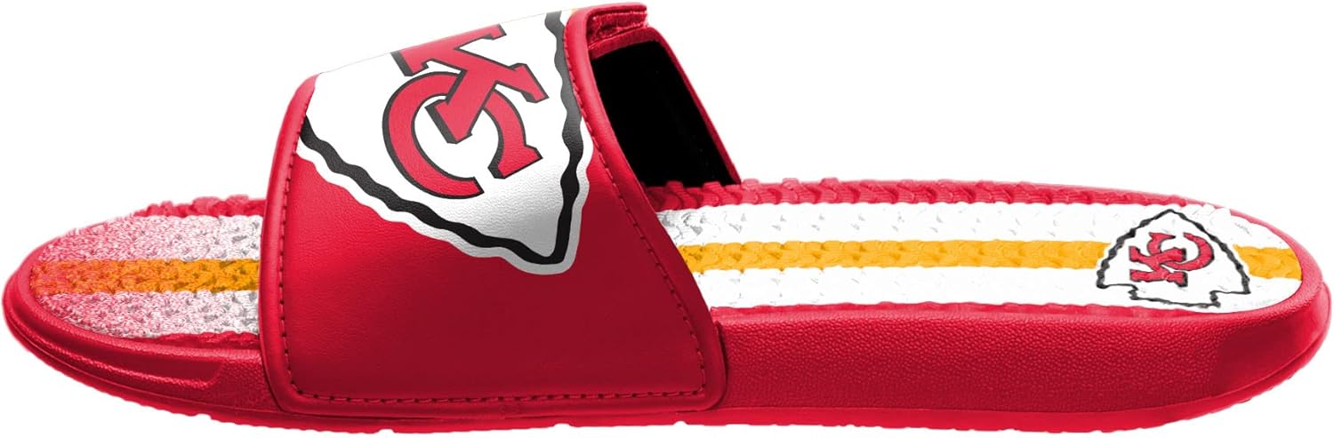 FOCO mens NFL Team Stripe Logo Athletic Sport Shower Flip Flop Sandals Gel Slides