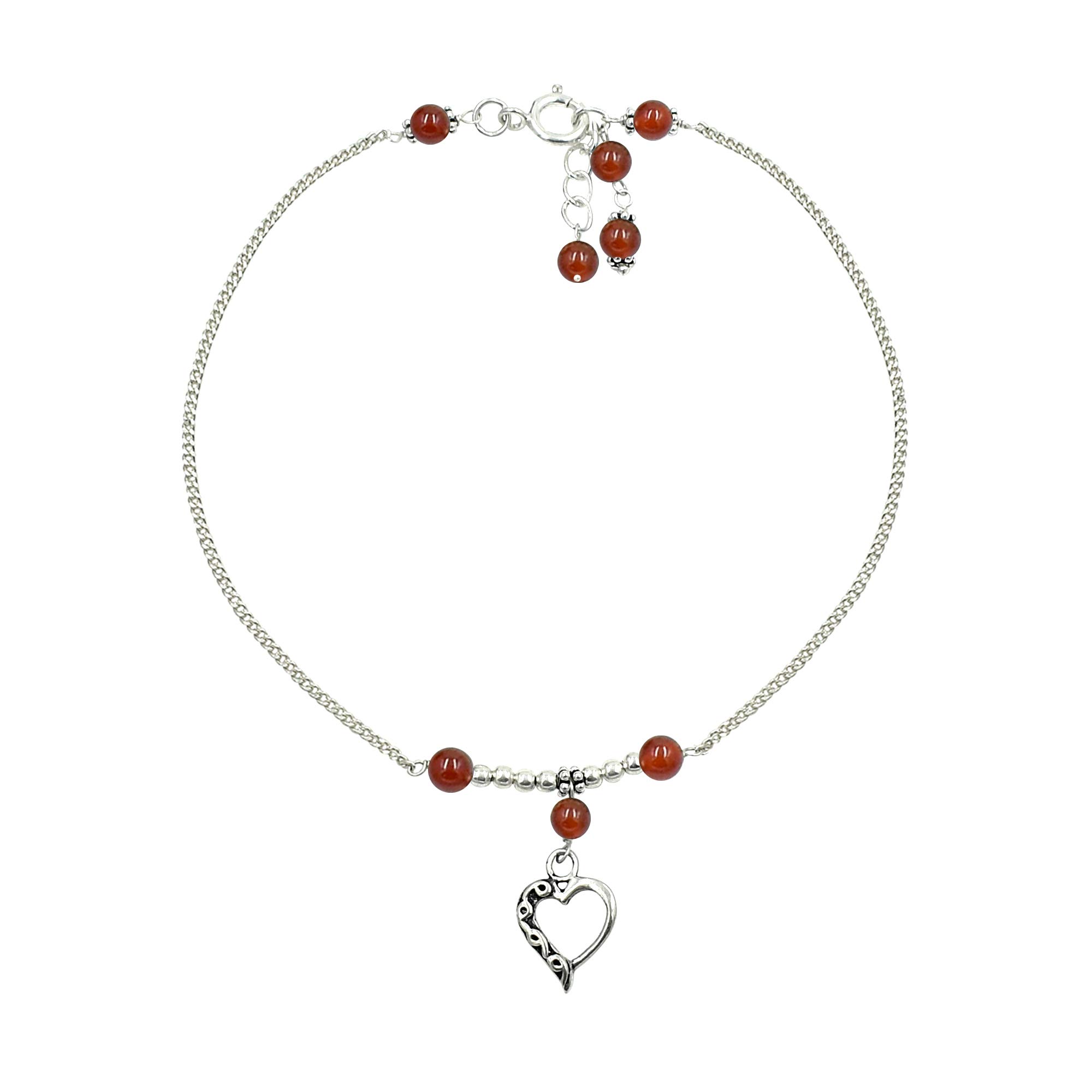 Natural Carnelian Gemstone & Heart Shape Charm Anklet 925 Sterling Silver Beaded Anklet For Women & Girls-image-19