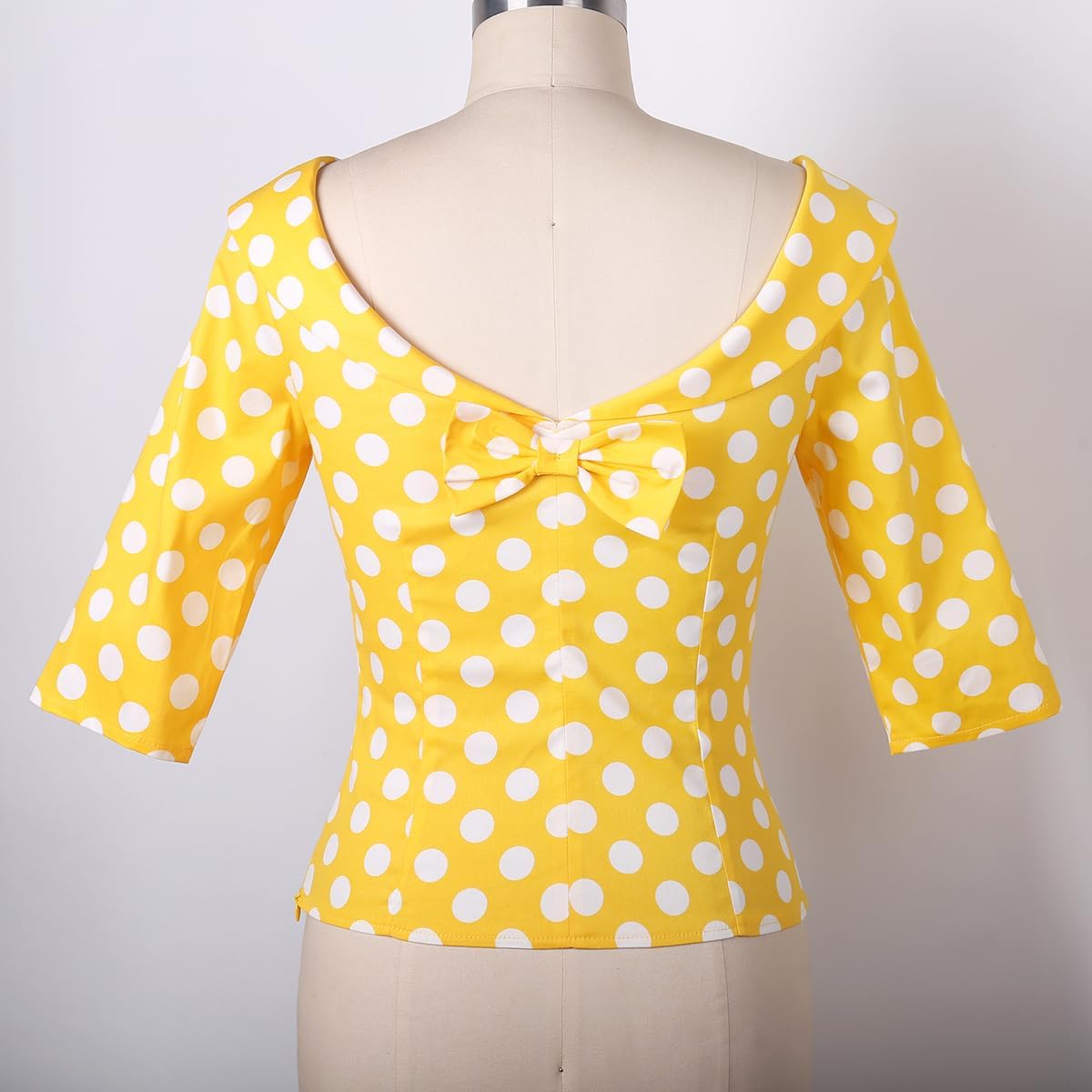 YARN & INK Women's 1950s Vintage Pinup Tops, Back Bow Tie Cute Rockabilly Elegant Shirt, Medium Sleeves Blouse - Image 2
