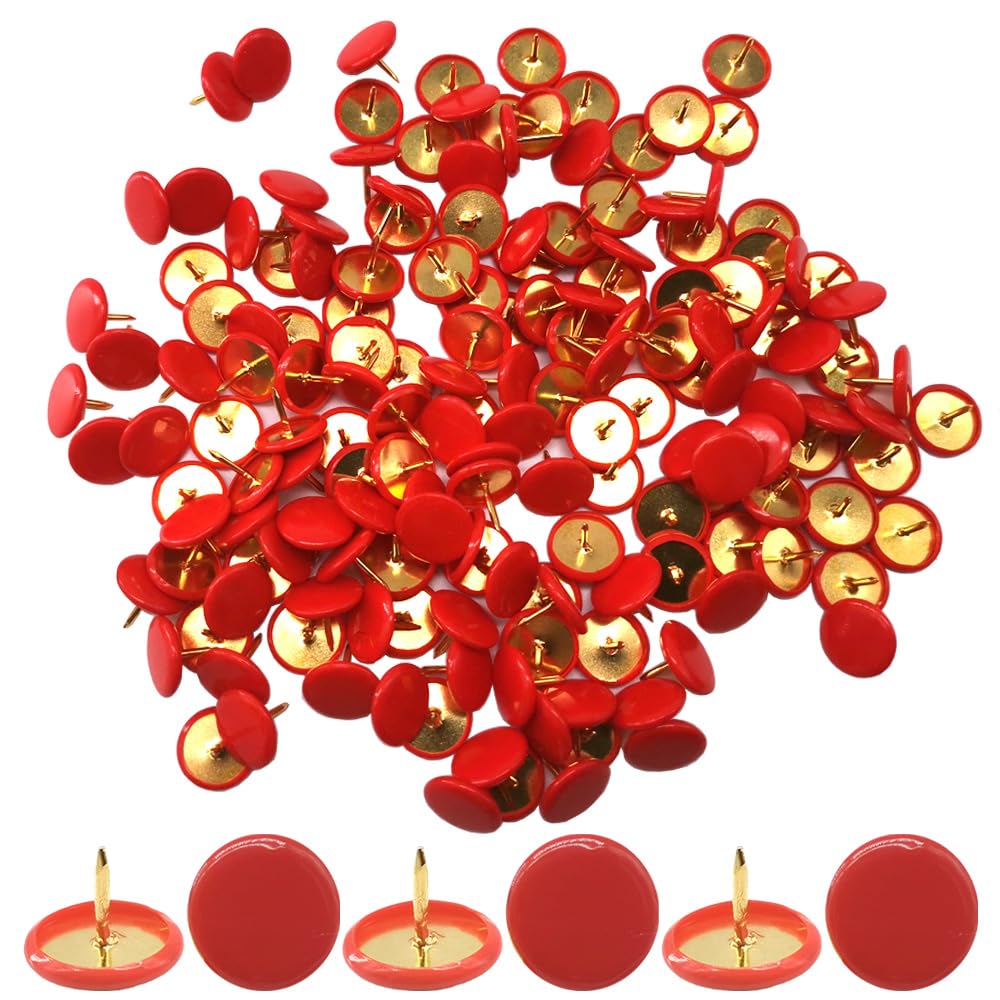 Ruidee 150 Pcs Thumb Tacks Push Pins Board Pins for School, Office, Map, Photo Wall, Cork Board Bulletin (Red)