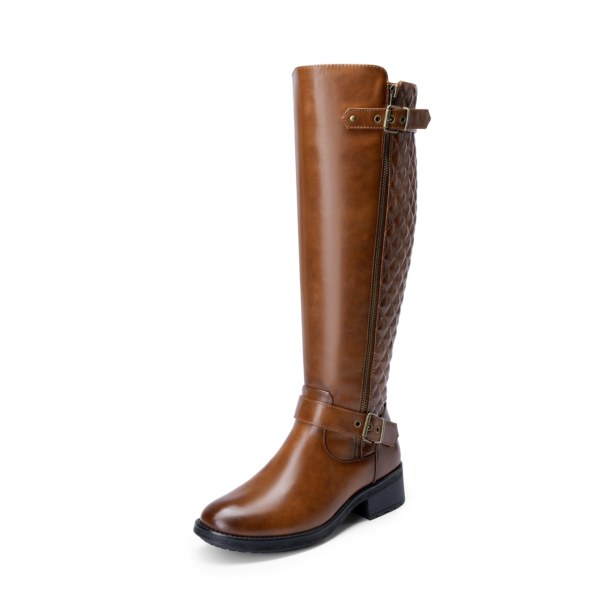 DREAM PAIRS Womens Knee High Boots Wide Calf Low Heel Riding Boots Fall Tall Boots for Women