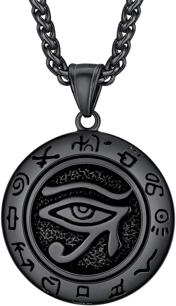 U7 Horus Necklaces for Men Women, Stainless Steel/Black/Gold Plated Ankh Cross Egyptian Symbol Jewelry, Eye of Horrus Pendant with 22 Inch Chain