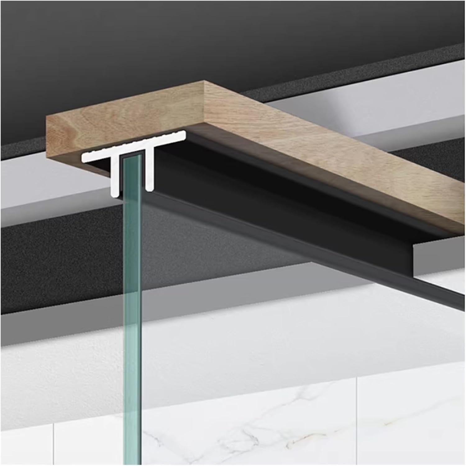 F/T Glass Channel for Frameless Shower 2 Pcs, Invisible Shower Door Channel for 0.3 0.4 0.5in Think Glass, Aluminum Fence Channel DIY Install(2 Items Gray-T,2/5 in(1cm))