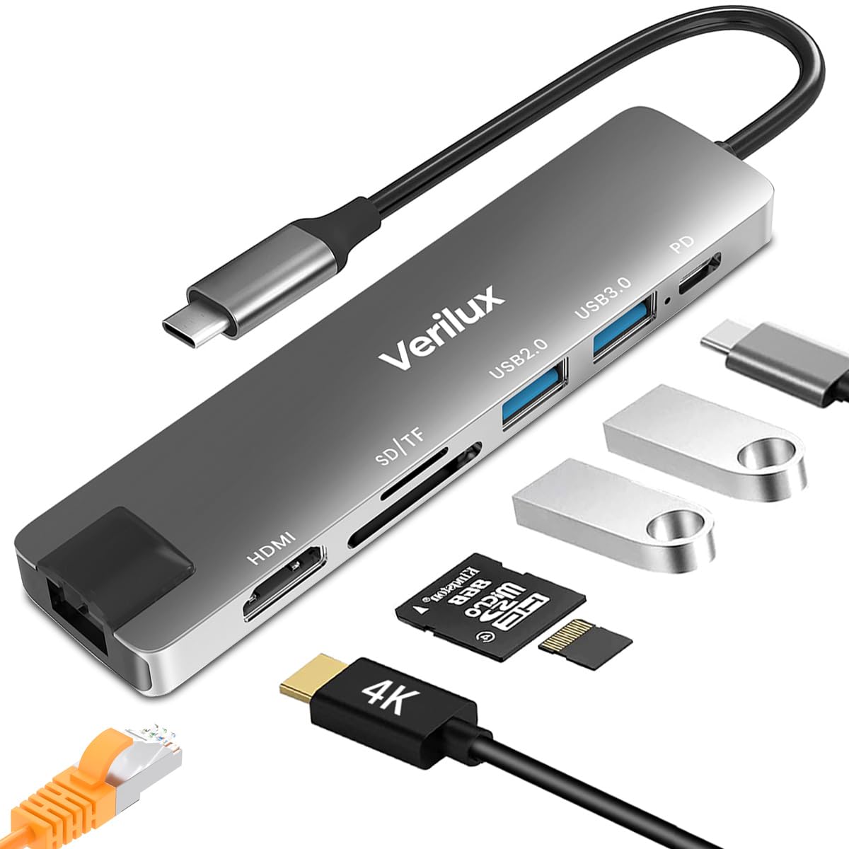 Verilux® USB C Hub with Ethernet RJ45 7 in 1 Multi USB Port for Laptop with USB Hub 3.0 and 2.0, PD 87W Charging Port, USB Type C Hub with 4K HDMI Converter SD/TF Card Reader for MacBook Air Pro M1 M2 (B0CLCX1FM8) Amazon Price History, Amazon Price Tracker