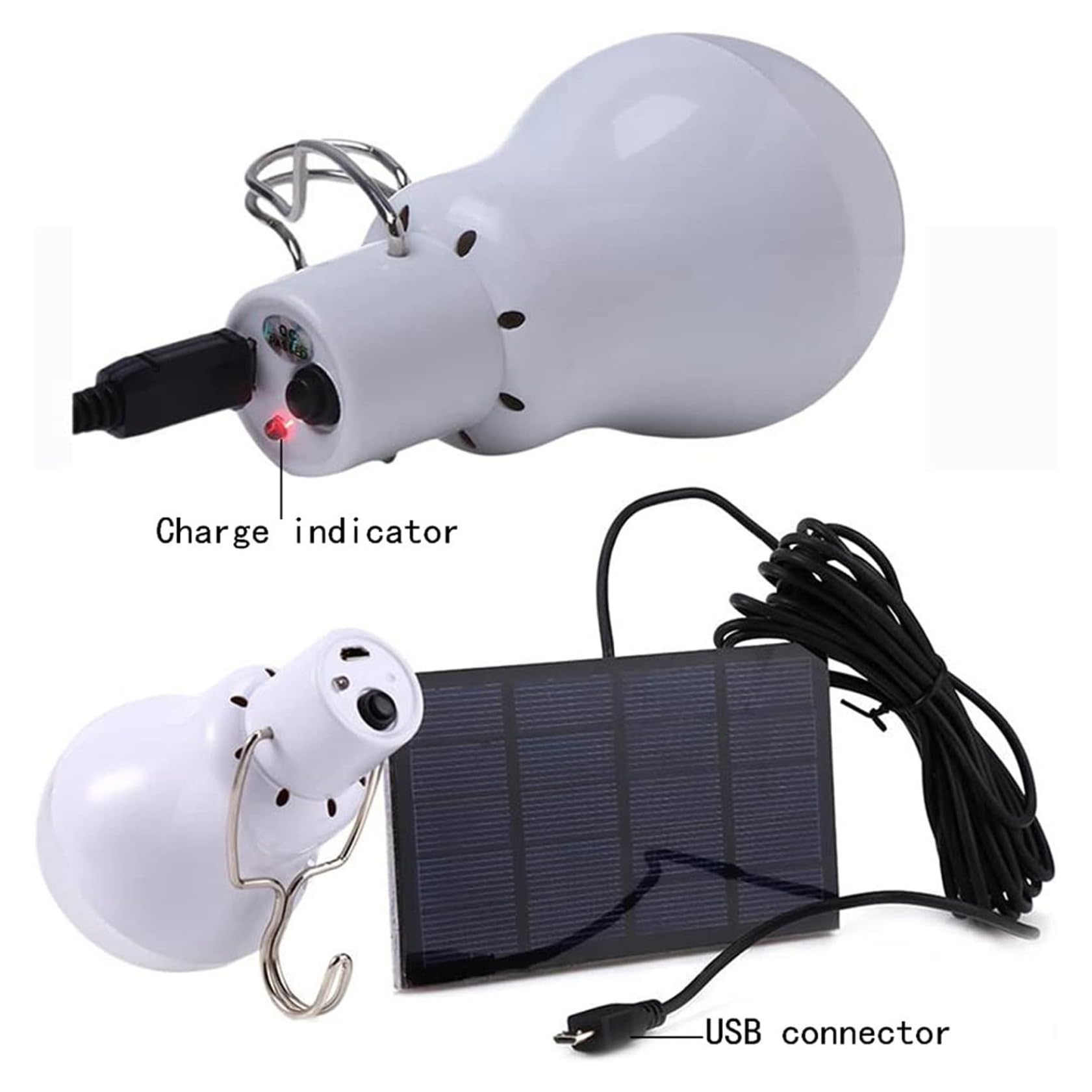 NIDONE Lampadine solari da 2 pezzi per esterni, luci solari portatili con pannello e telecomando, lampadine ricaricabili tramite USB con gancio per tenda da campeggio di emergenza