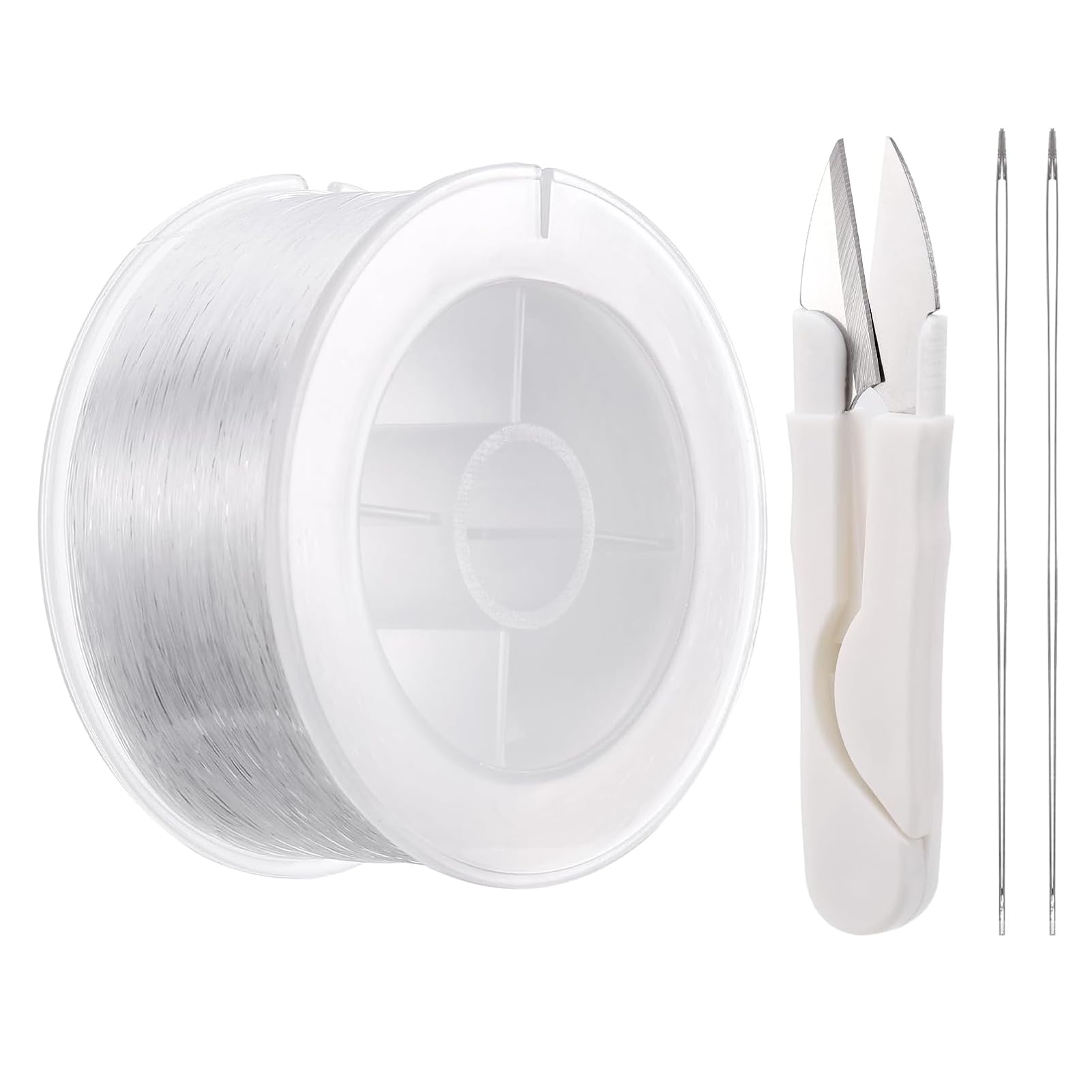Strong Clear Invisible Nylon Thread Wire, 0.3mm 500m Fishing Wire with Bead Needle & Scissors for Sewing, Jewellery Making, Crafts, Christmas Hanging Decorations