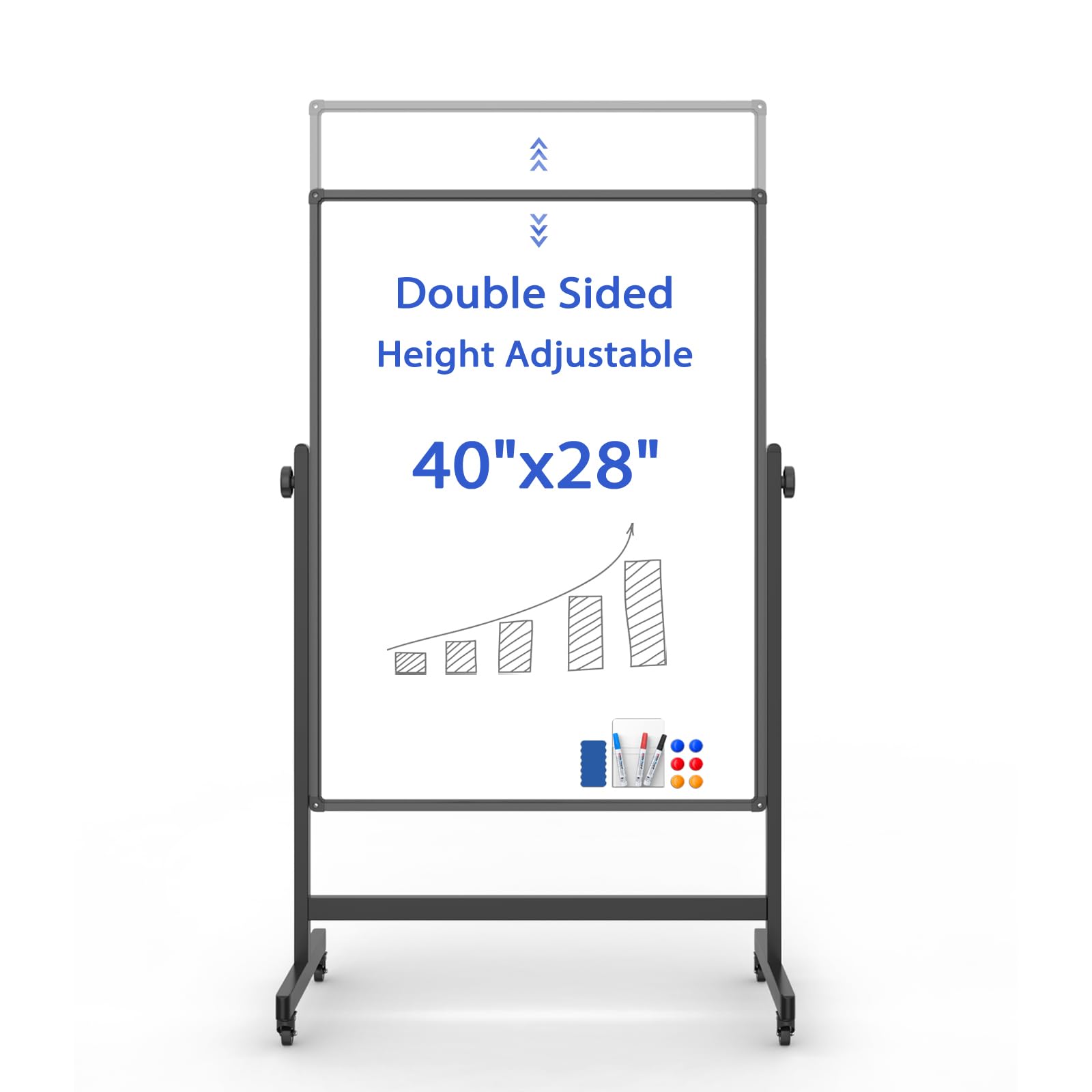 Rolling Whiteboard on Wheels, Double-Sided Magnetic Dry Erase Board with Stand, Mobile White Board for Office, Classroom, Home (28" x 40")