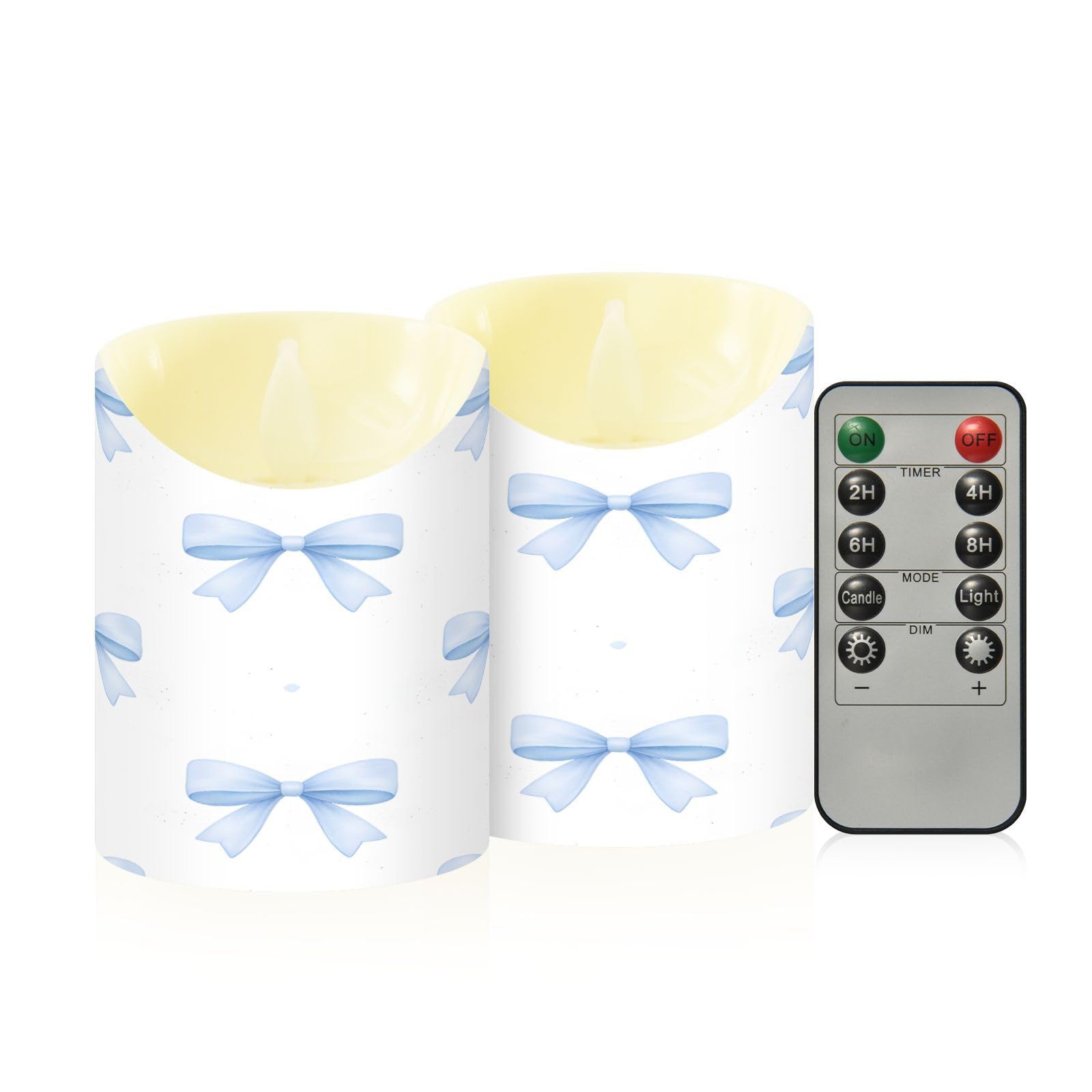 Cgiub Bows Flameless Candles with Timer 2pcs Battery Operated Flickering Flameless LED Pillar Candles for Holiday Home Wedding Fireplace Decor