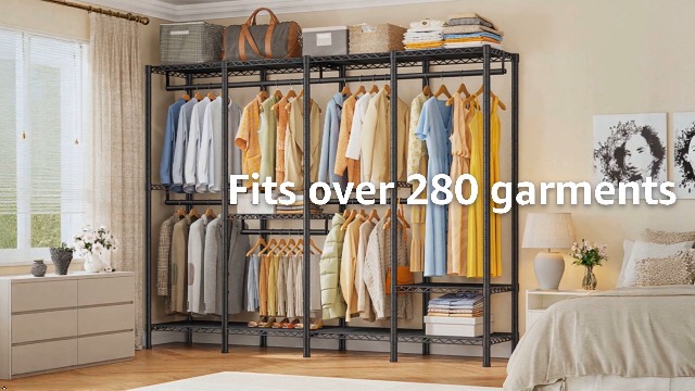 Raybee Clothes Rack components neatly packed in a cardboard box.