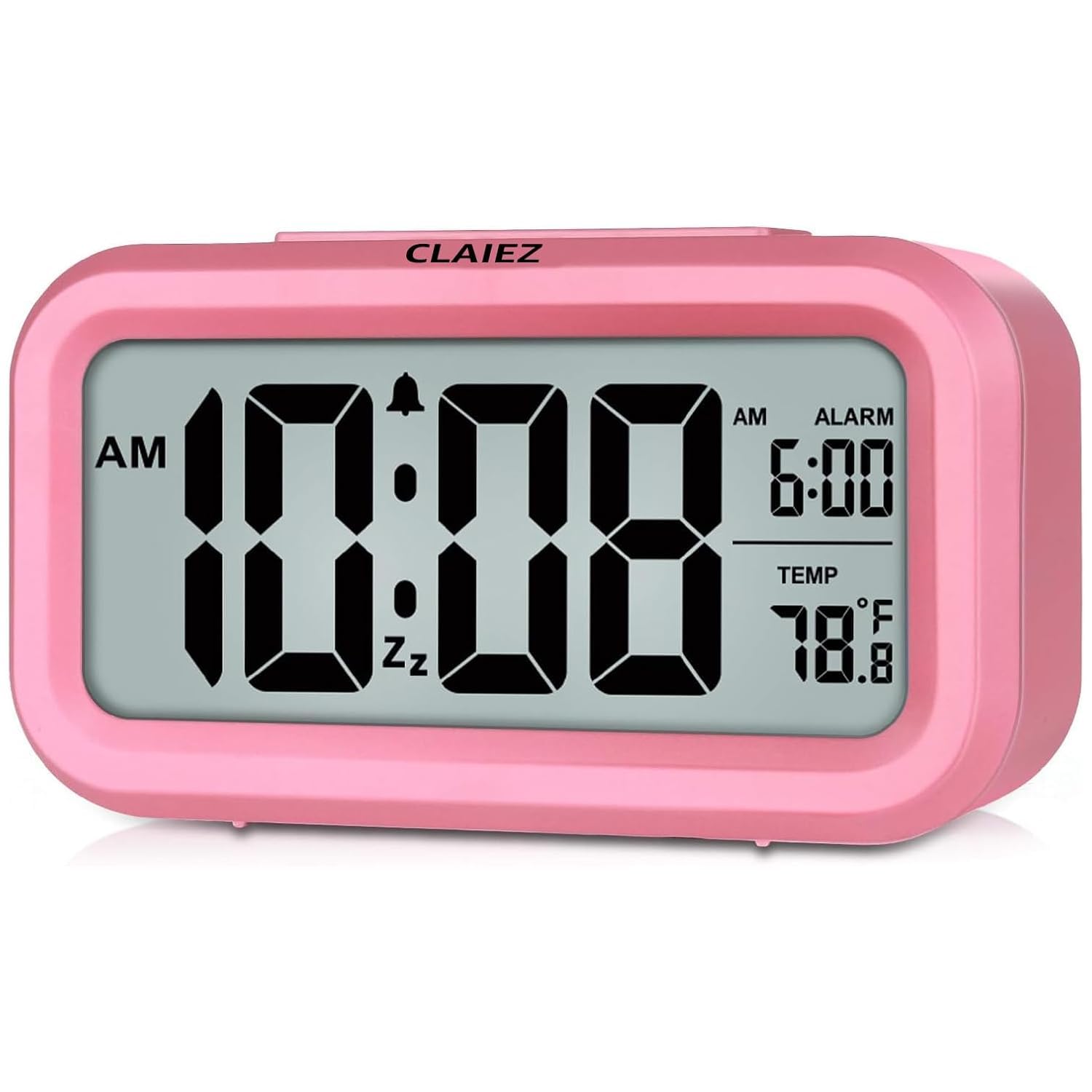 TEKCOOL Plastic Alarm Clock Digital Clock Table Clock for Students Watch Timer for Study Home Office Bedroom Kitchen Loud Desk Alarm Clocks with Automatic Sensor Time Date & Temperature 6.5 cm Pink