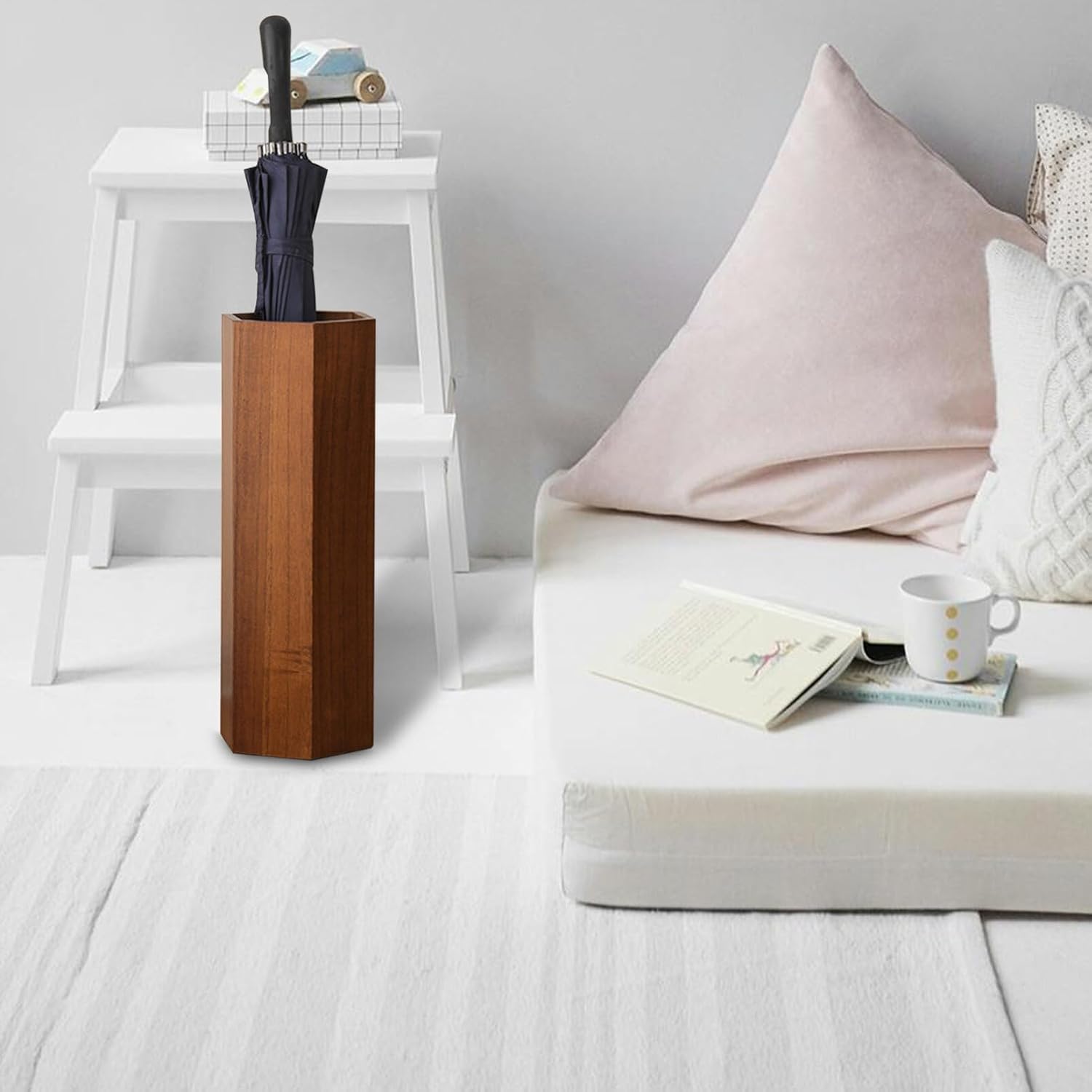 IMIKEYA Japanese Umbrella Bucket Hexagon Umbrella Bin Lobby Holder Wood Rack Cane Stand Walking Stick Holder Entryway Storage Bucket, 49.00X18.50X16.00CM