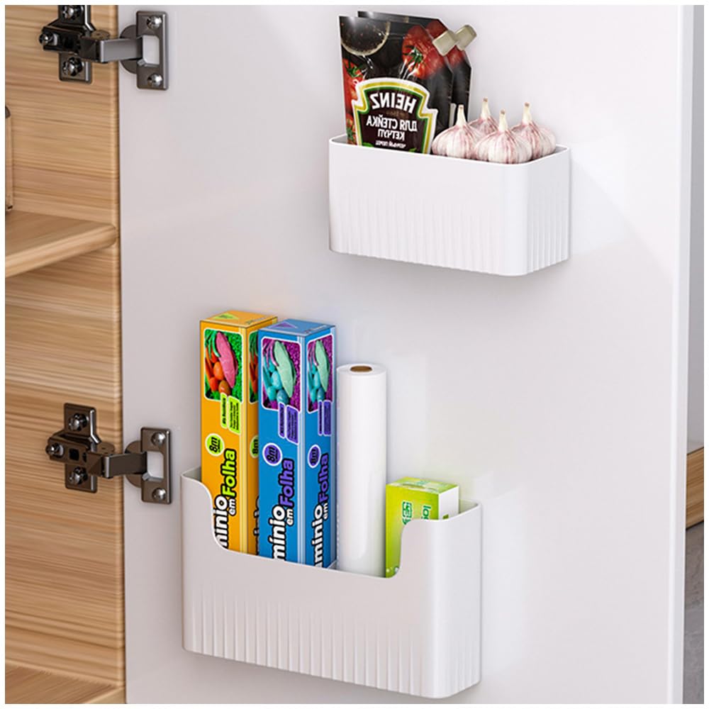 Sponsored Ad – 2 Pcs Kitchen Cabinet Door Storage Boxes, Self-Adhesive Wall Mounted Storage Box, Multipurpose Small Items Organiser for Cabinet Bathroom Fridge (White, S+L)