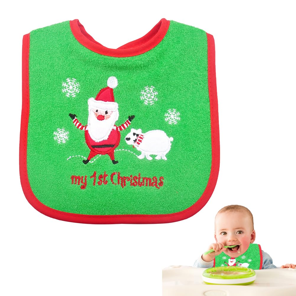 Christmas Baby Bibs, First Christmas Baby Gifts, Baby Bib My 1st Christmas Feeding Clothes Boy Girl Unisex, First Xmas Bib for Babies Newborns and Toddlers