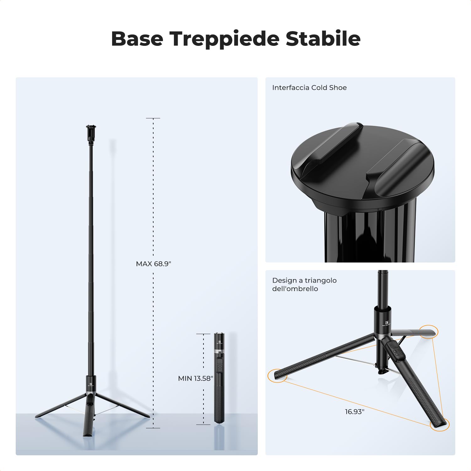 K&F CONCEPT 175cm Bastone Selfie Auto-Apertura, Treppiede Selfie Stick con Telecomando Bluetooth & Slitta a Freddo, 360° Rotazione, Treppiede Smartphone per Viaggi, Vlogger, iPhone/Samsung